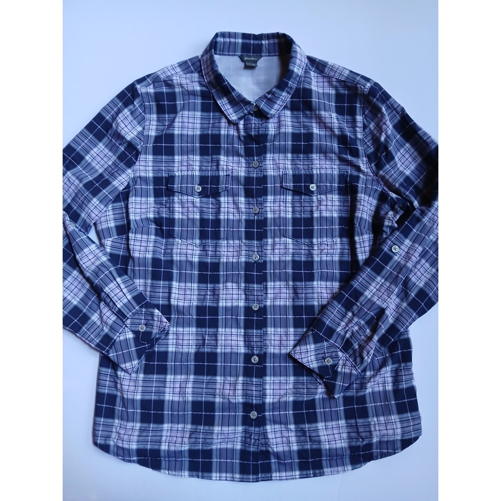 Eddie Bauer Womens Size XL Button Down Long Sleeve / 3/4 Sleeve Purple Plaid